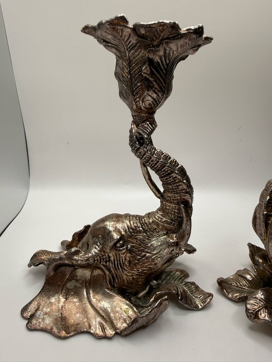 Vintage Elephant Candle Holders Signed and Dated.